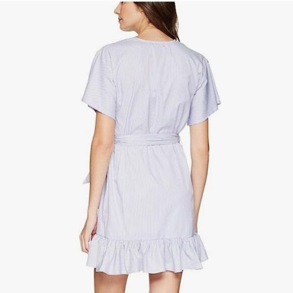 Romeo & Juliet Couture pin stripe V neck ruffle hem mini wrap dress ( M) Preppy - Picture 10 of 13